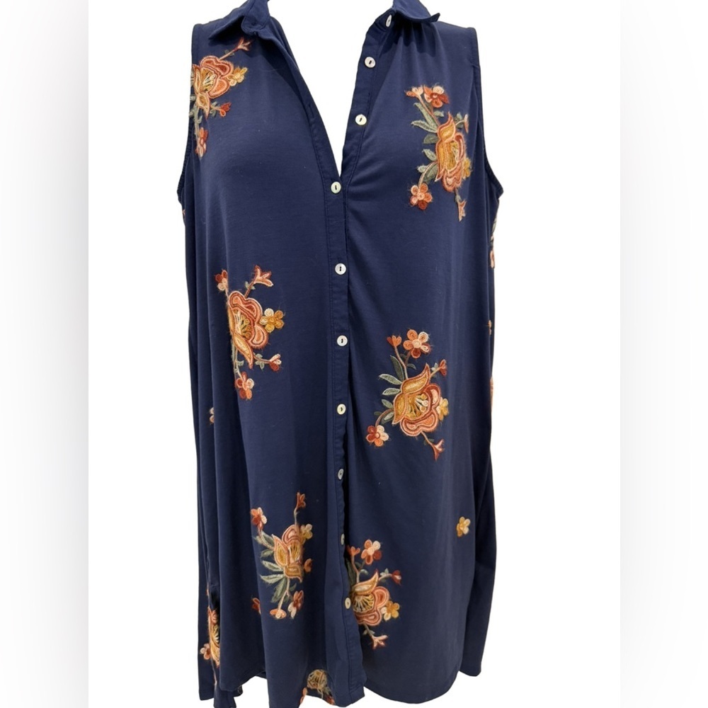Figueroa & Flower Embroidered Navy Sleeveless Dress, Size Medium
